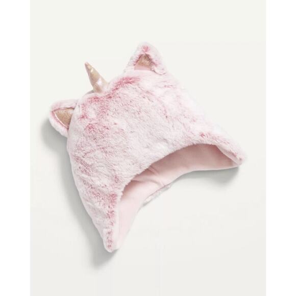 Old Navy Other - Old Navy Pink Unicorn Faux Fur Critter 3D Ears Horn Girls Trapper Hat Size L/XL